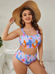 plus Size Split Swimsuit High Waisted Gathered Tight Fitting Summer Essential Bikini Eye Catching Vibe Comfortable Polyester