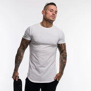 Men's Cotton Breathable Fitness T-Shirt Short Sleeve Running Gym Tee Comfortable Tight Summer Fitness Gear O-Neck Pull-On Closure