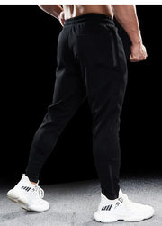 Men's Autumn Winter Pure Cotton Sweatpants Slim Fit Elastic Waist Comfortable Breathable Zipper Casual Trousers