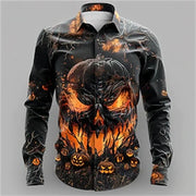 Halloween Witch Horror Men's Formal Button Shirt Long Sleeve Halloween