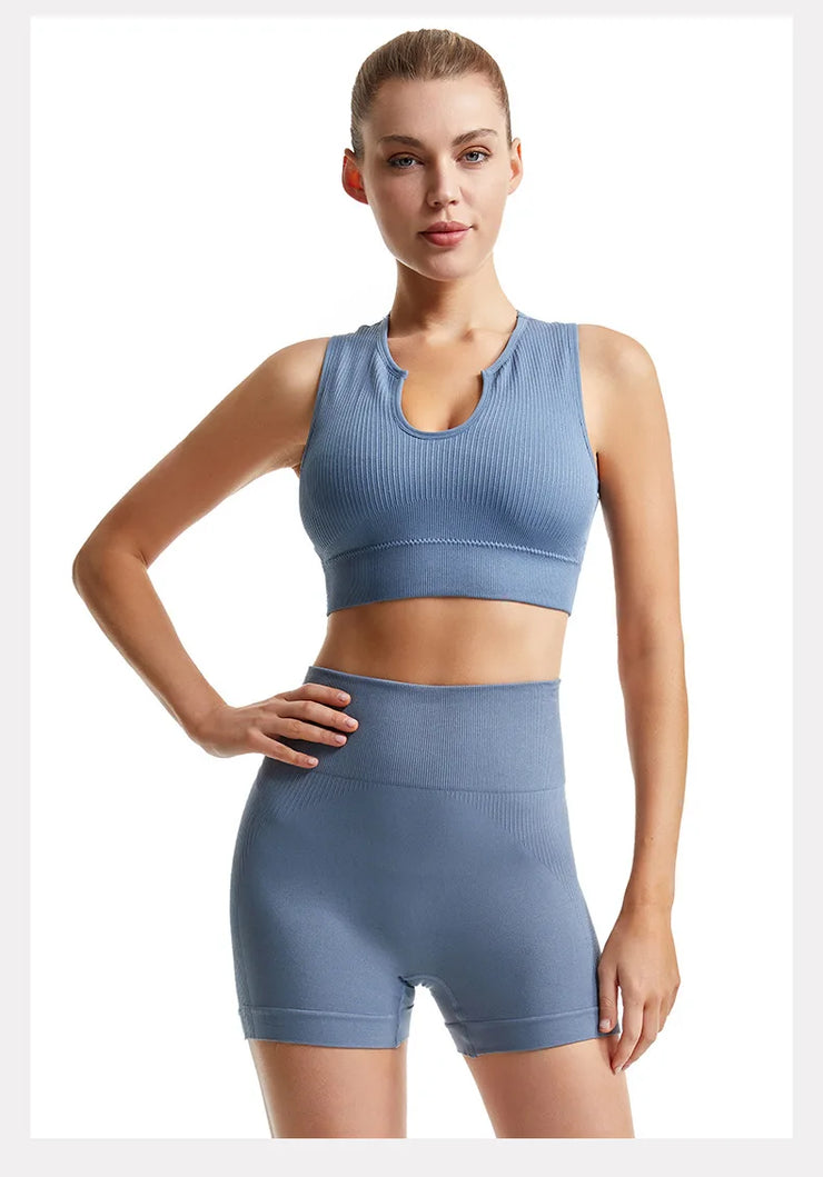 Seamless High-Waist Leggings Sports Bra Yoga Set Women&