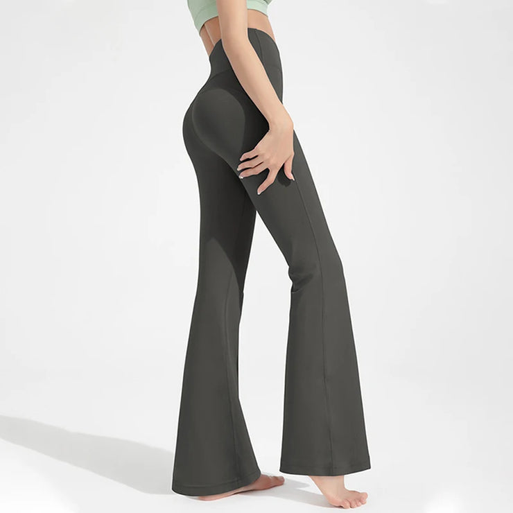 Women Naked High Waisted Waist Cinching Hip Lifting Elastic Bell Bottom Pants