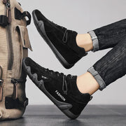 Men's Casual Sneakers Khaki Non-Slip Work Shoes Lace-Up Short Boots Loafers round Toe Microfiber Upper Rubber Outsole