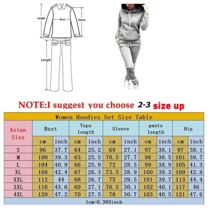 Women Tracksuit  Autumn Winter Warm Printing Hooded Sweatshirts Suit Fashion  High Quality Jogging Pants Sets