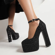 Women's 5.5cm Platform Strap Buckle 14cm Ultra High Chunky Heels Shoes