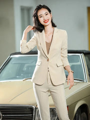 Women's 2 Piece Suit Office Lady OL Beige Pink Khaki Apricot Coffee Black Blue S-5XL Pant Set with Jacket Blazer And Trousers