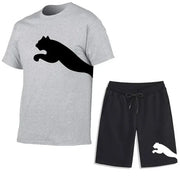 Men's Mesh T-shirt Sweatpants  Casual Short-sleeved T-shirt Sportswear Set