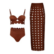 3Pcs Laser Cut Swimsuit Women Sexy Bikini Push Up Swimwear High Waisted Biquini Female Hollow Bathing Suit Bodysuit Beachwear