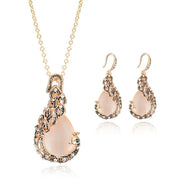 Women's Elegant Waterdrop Rhinestone Pendant Necklace Hook Earrings Jewelry Set