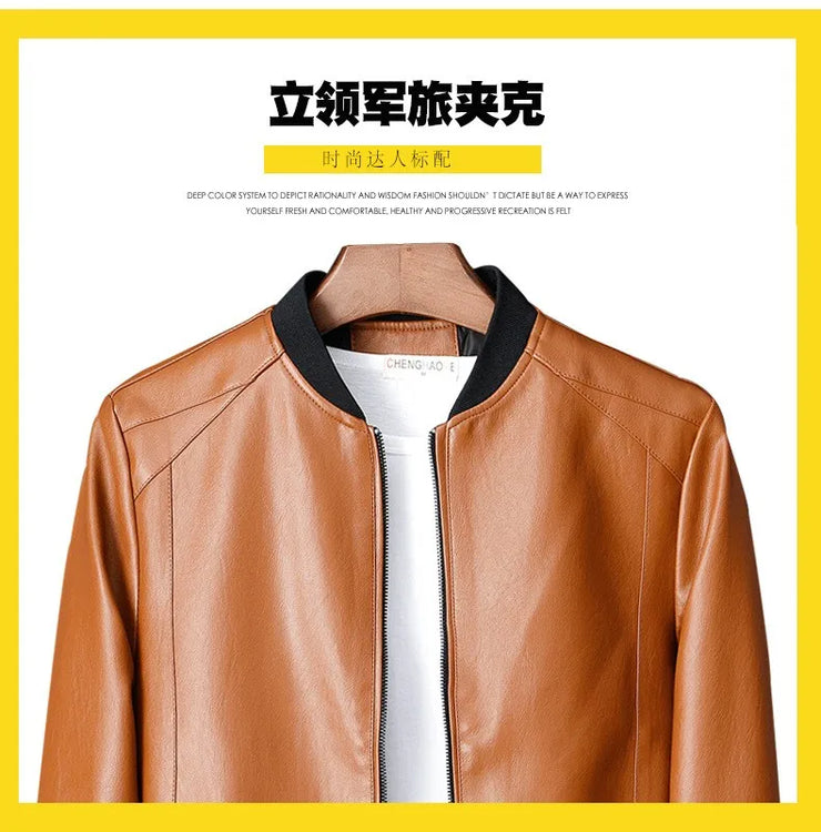 Men Pu Leather Jacket Trend Casual Fit Slim