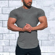 Men's Cotton Breathable Fitness T-Shirt Short Sleeve Running Gym Tee Comfortable Tight Summer Fitness Gear O-Neck Pull-On Closure