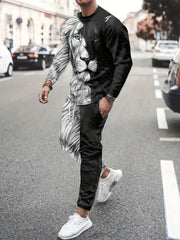 Men's Long-sleeved Set 3D Printed Lion Animal Pattern  Sweatshirt And Trousers Jogging Suit