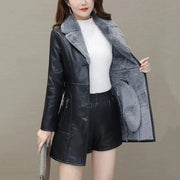 Womens Leather Windbreaker Plus Velvet Thick PU  Leather Jackets