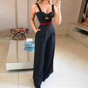 Women  V Neck Hollow Body with Hanging Strap Jumpsuits