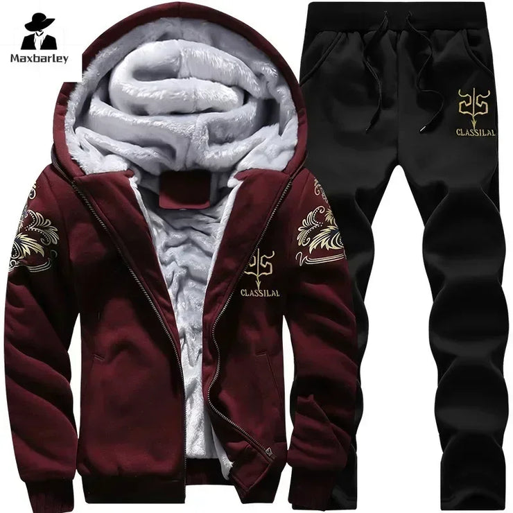 Winter Thick Men Sports Suit Tracksuit Hooded Sportswear