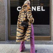 Winter Women's Luxury Long Tiger Fur Coat Elegant Thicken Warm