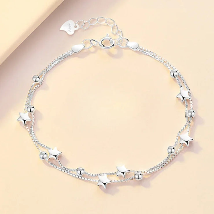 Sterling Silver Heart Shaped  Vintage Korean Crystal Bracelets High Quality Set Party Jewelry