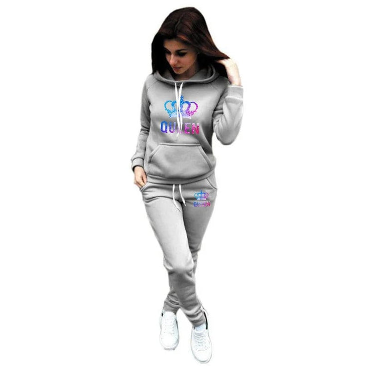 Women Tracksuit  Autumn Winter Warm Printing Hooded Sweatshirts Suit Fashion  High Quality Jogging Pants Sets