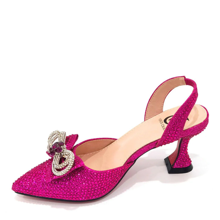 High Heel Pointed Toe Fuchsia Color Shoes