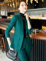 Women's 2 Piece Suit Office Lady OL Beige Pink Khaki Apricot Coffee Black Blue S-5XL Pant Set with Jacket Blazer And Trousers