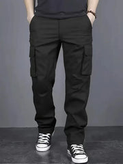 Men's Casual Work Pants Multi Pocket Loose Fit Drawstring Waist for Hiking Fishing Outdoor Exploration Polyester Cargo Jeans