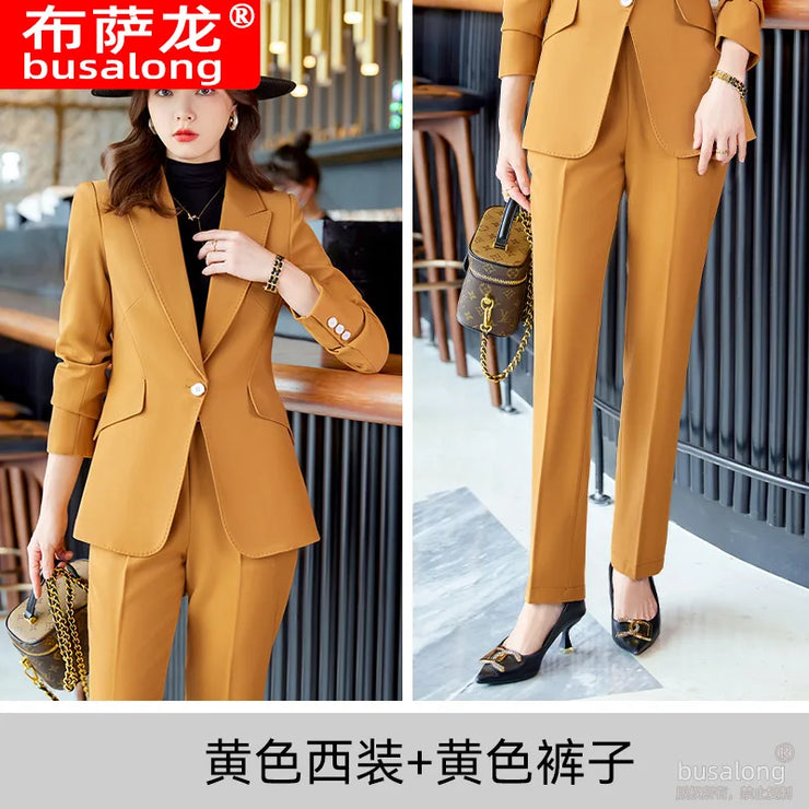 Red Professional Suit for Women2023Autumn Winter New High-end Elegant Socialite Casual Blazer Two-piece Set