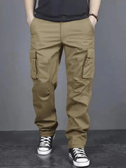 Men's Casual Work Pants Multi Pocket Loose Fit Drawstring Waist for Hiking Fishing Outdoor Exploration Polyester Cargo Jeans