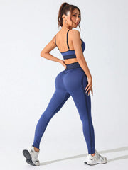 Women's Seamless Yoga Clothes Set Sportswear Fitness Gym Outfit Breathable Leggings Tops Running Bra Pants Sets Sleeveless