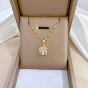 Stainless Steel Lovely White Crystal Flower Charm Necklace Earrings  Trendy Jewelry Set Gift