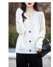 Women cardigan  V-neck 100% wool sweater