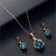 Women's Elegant Waterdrop Rhinestone Pendant Necklace Hook Earrings Jewelry Set