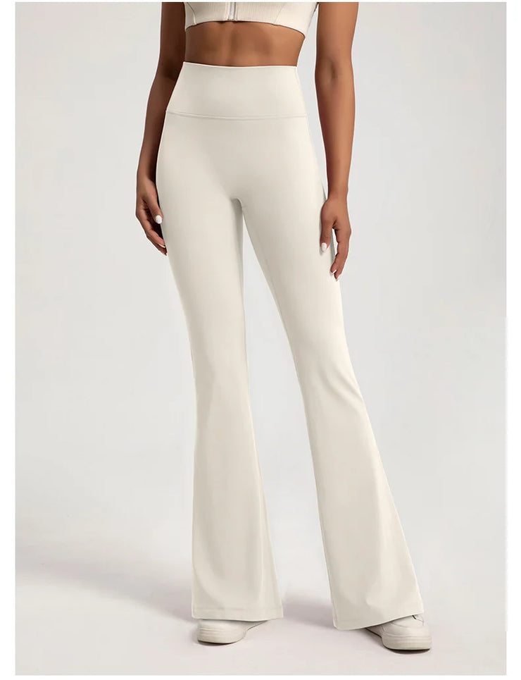 Women Naked High Waisted Waist Cinching Hip Lifting Elastic Bell Bottom Pants