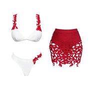 3Pcs Laser Cut Swimsuit Women Sexy Bikini Push Up Swimwear High Waisted Biquini Female Hollow Bathing Suit Bodysuit Beachwear