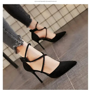Women's Suede Cross-strap Roman Sandals High Heels Eye Catching Slip-On Shoes Corduroy Above-Ankle Fashion Roman Gladiators