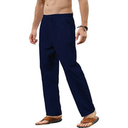 Men's cotton linen pants, casual loose fit, breathable jogger trousers, in solid color, with elastic waist.
