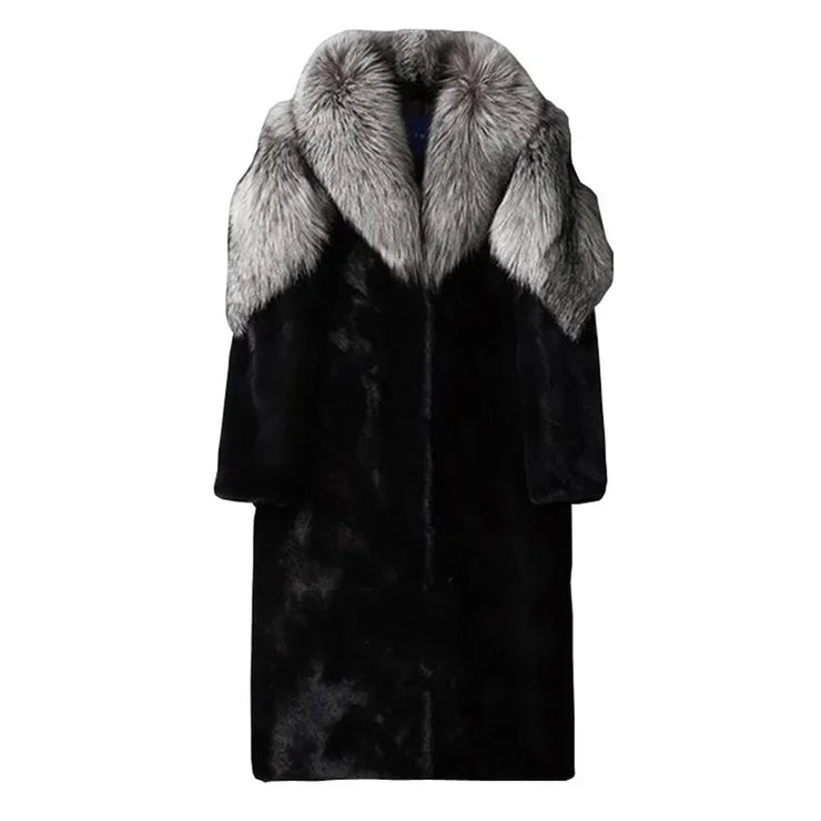 Maxi Men Winter Thick  Faux Fox Fur Coat Jacket Long Sleeve Warm Luxury Fur Black