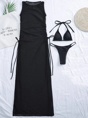 3Pcs Women's Thong Bikini Set with String  Sexy Solid Color Bathing Suit Eye-Catching Summer wear