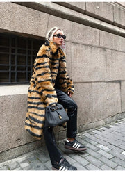 Winter Women's Luxury Long Tiger Fur Coat Elegant Thicken Warm