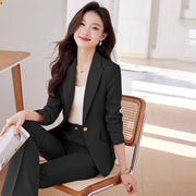 NAVIU 2 Piece Women's Office Blazer Set with High-Waist Pencil Pants Turn-Down Collar Elegant Apricot Black Pink Ladies Suits