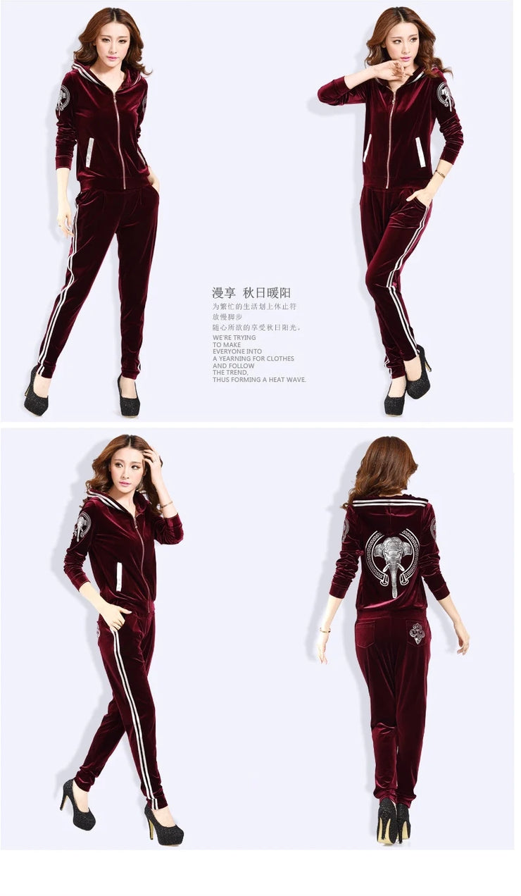 Women Tracksuit , Sportswear Zipper Hoodies Jacket+Pants Jogging Suit