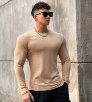 Men's Gym Fitness Long Sleeve T-shirt Quick Dry Casual O-Neck Bodybuilding Shirt for Running Sports Training Polyester Tees