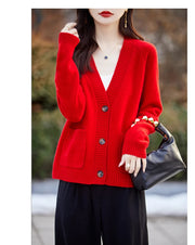 Women cardigan  V-neck 100% wool sweater