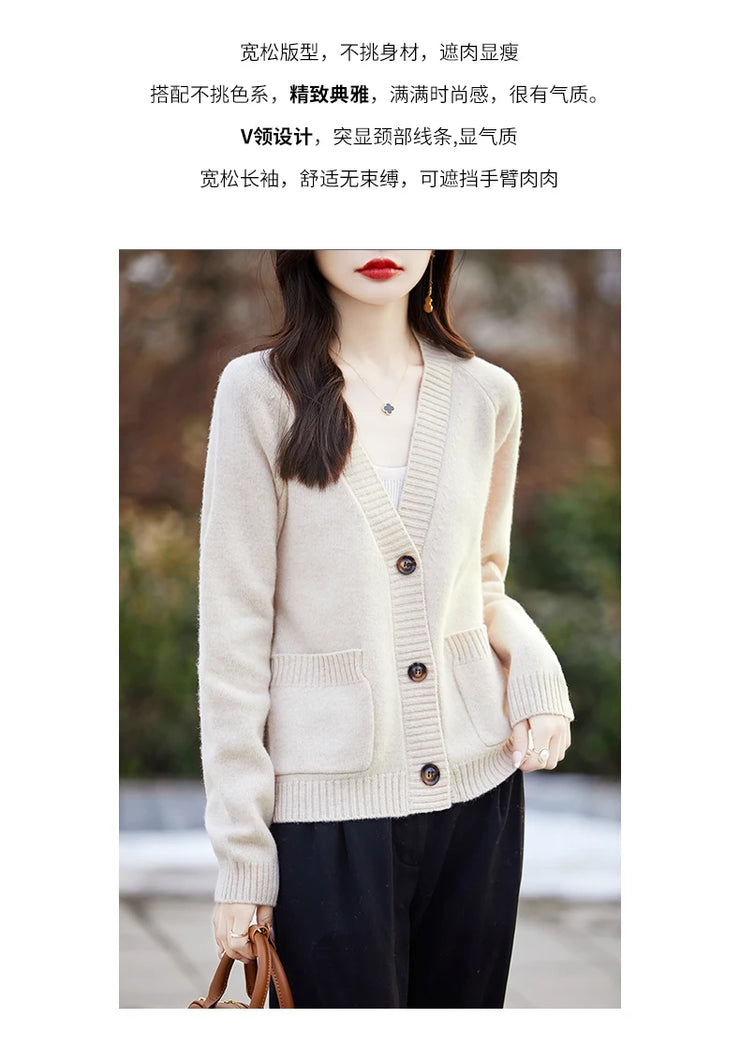 Women cardigan  V-neck 100% wool sweater