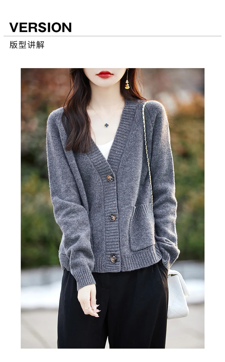 Women cardigan  V-neck 100% wool sweater