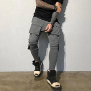 Men's Slim-fit Cargo Pants Spring Autumn Fashion Hip Hop Large Pocket Casual Sweatpants Low Waist Ankle-Length Polyester