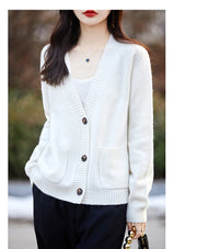 Women cardigan  V-neck 100% wool sweater