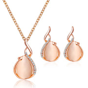 Women's Elegant Waterdrop Rhinestone Pendant Necklace Hook Earrings Jewelry Set