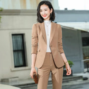 Women's 2 Piece Suit Office Lady OL Beige Pink Khaki Apricot Coffee Black Blue S-5XL Pant Set with Jacket Blazer And Trousers