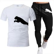 Men's Mesh T-shirt Sweatpants  Casual Short-sleeved T-shirt Sportswear Set