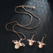 Women's Elegant Waterdrop Rhinestone Pendant Necklace Hook Earrings Jewelry Set